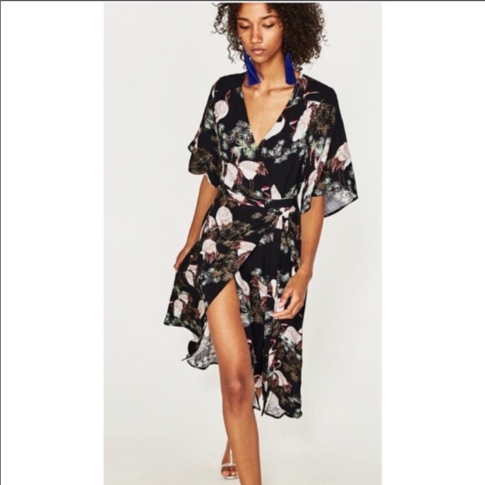 Zara Wrap Dress Crane Print XL